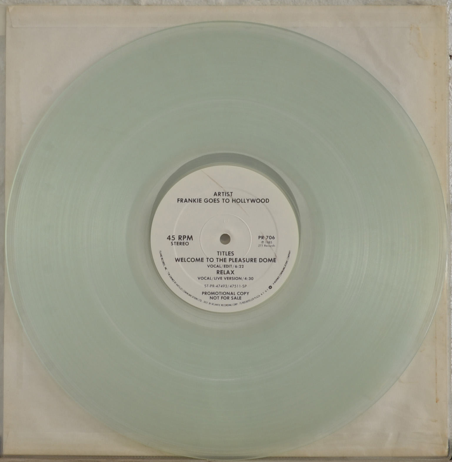 Pleasuredome clear vinyl, USA